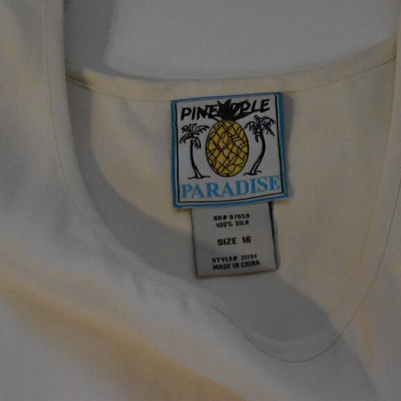 Pineapple Paradise 100% Silk Tank Top Off White Size 16 - Picture 3 of 7